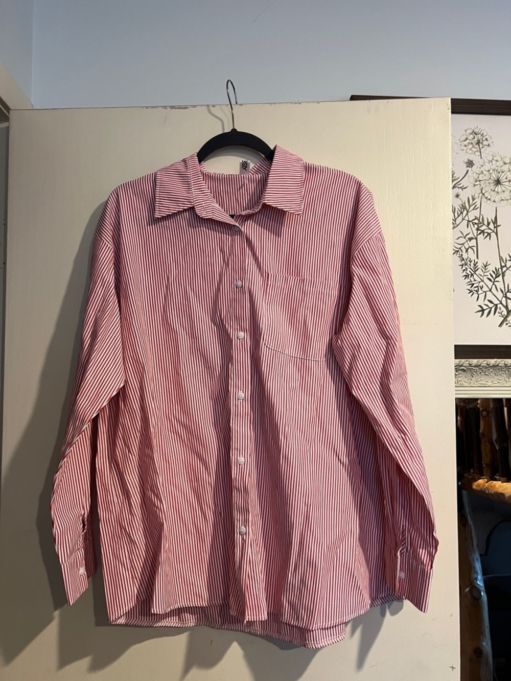 Women's Red Striped Button-Up Shirt